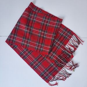 UNISEX Vintage Scottish Red & Black Tartan Plaid Neck Scarf Fringed Soft Casual